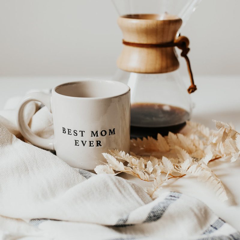 CM065 BEST MOM EVER CREAM RUSTIC STONEWARE COFFEE MUG SWEET WATER DECOR 17