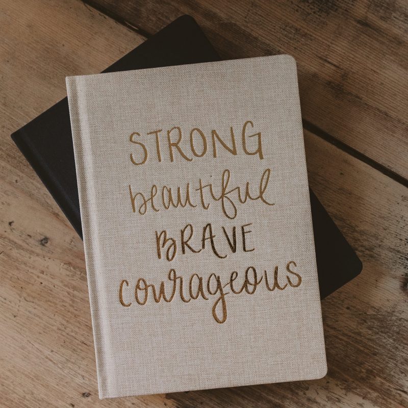 NB015 STRONG BEAUTIFUL BRAVE COURAGEOUS FABRIC JOURNAL HMS SWEET WATER DECOR 1